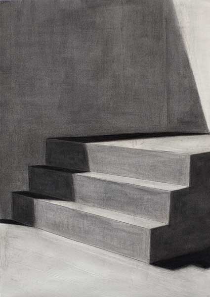 Aus der Serie MUSEUM DER SCHATTEN (TREPPE III), 2007; Öl, Kohle/Papier, 100 x 70 cm